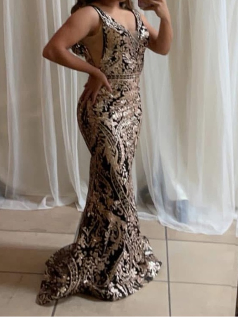 Black and Gold Sequin Mermaid Prom Dress